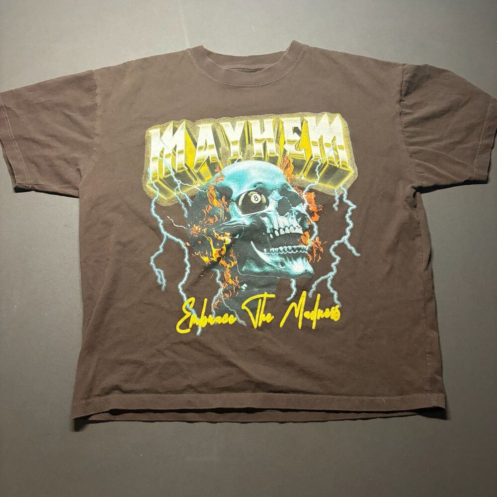 Size L Mens – Nova Men Mayhem Skull 8 Ball Brown Graphic T-Shirt